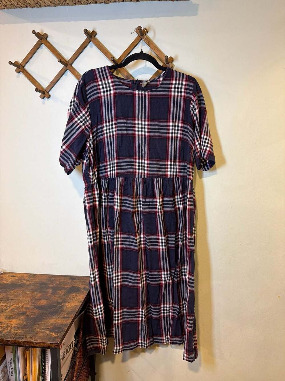 ASOS Navy and Red Plaid Cotton Smock Dress Size US 16